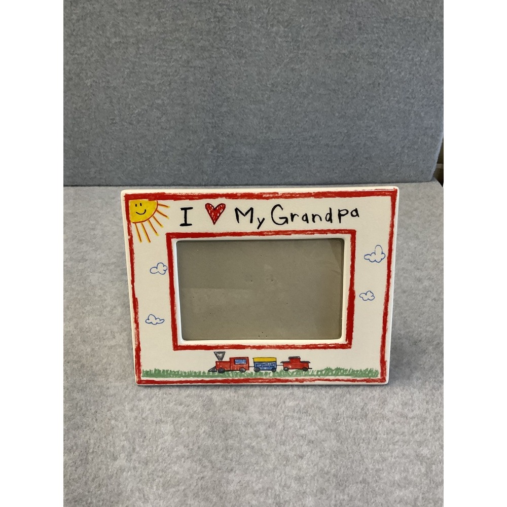 Russ "I Love My Grandpa" Ceramic Picture Frame – Hand Painted Train Design (4x6)